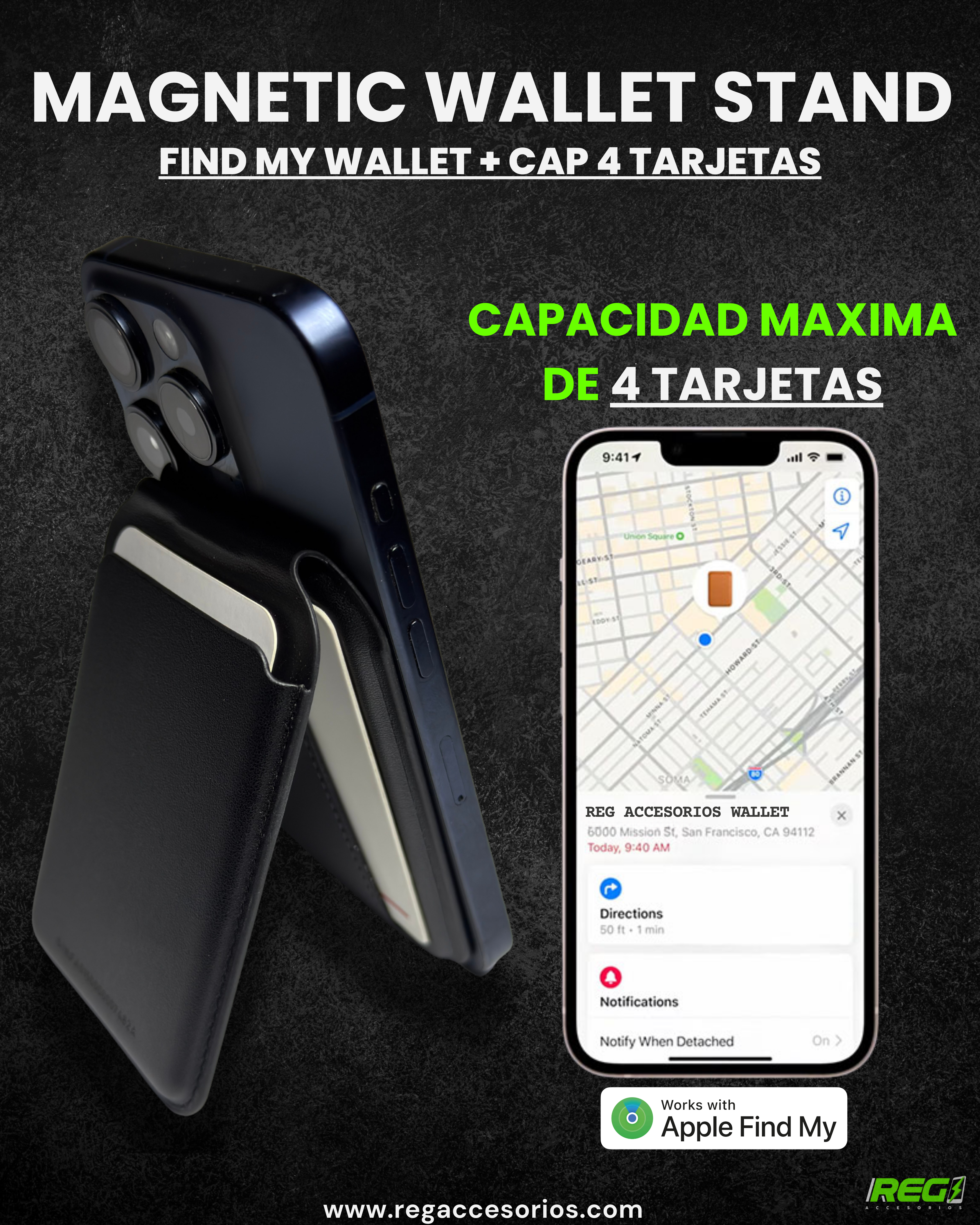Magnetic Wallet Stand con Find My